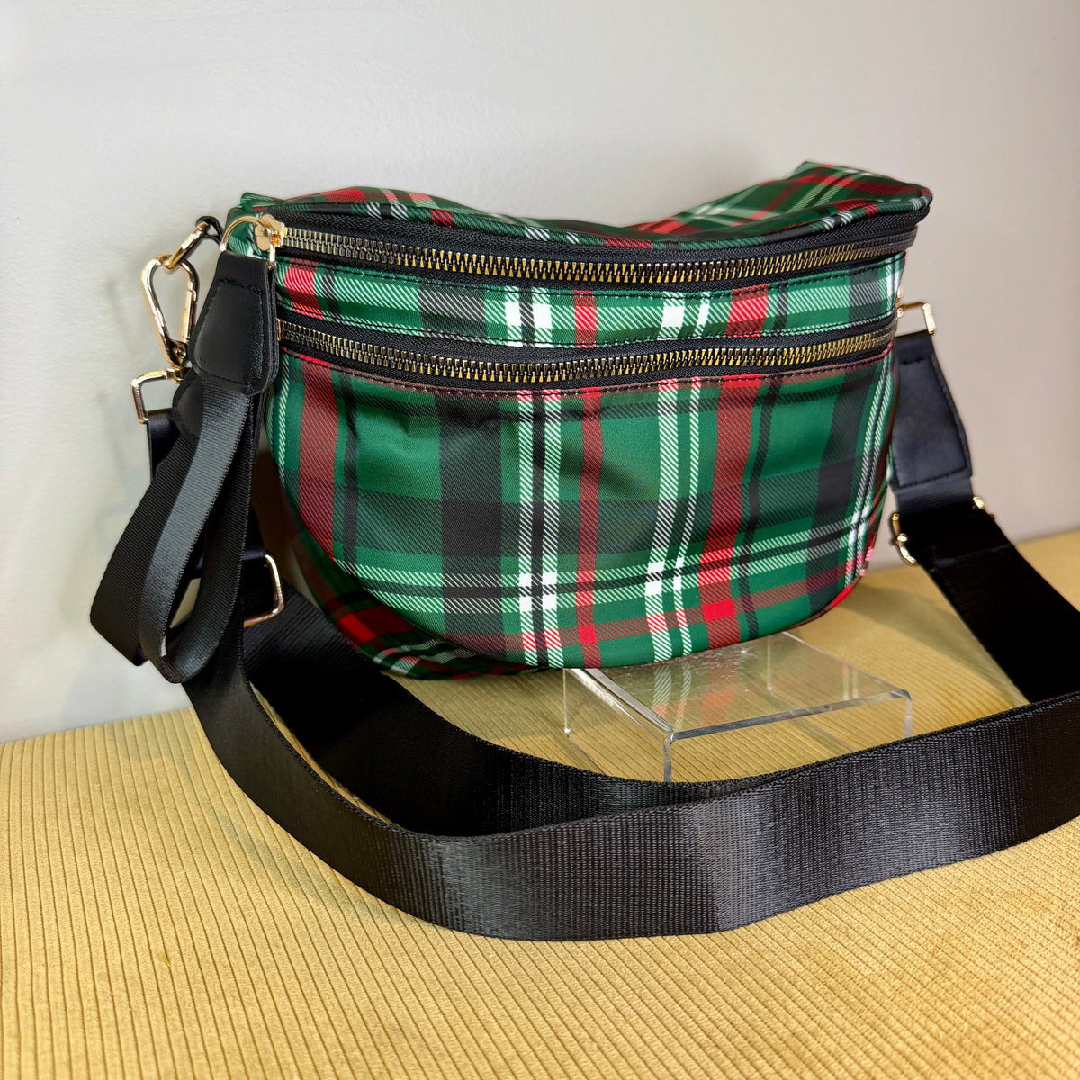 The Roni Nylon Crossbody - Green Plaid - PREORDER