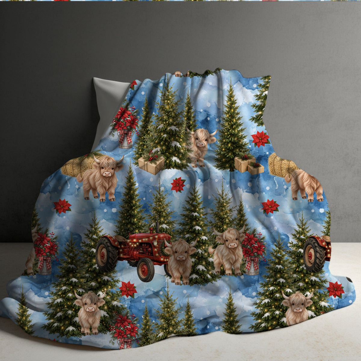 Blanket Christmas #35 - Farm Tree Highland Cow - PREORDER