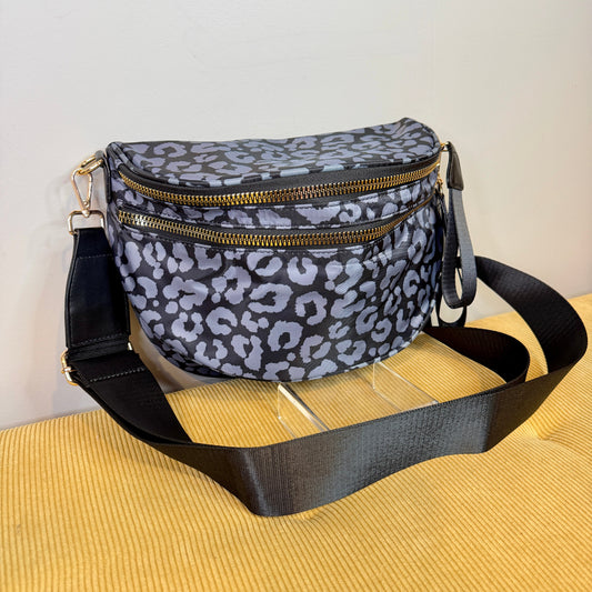 The Roni Nylon Crossbody - Black & Grey Animal