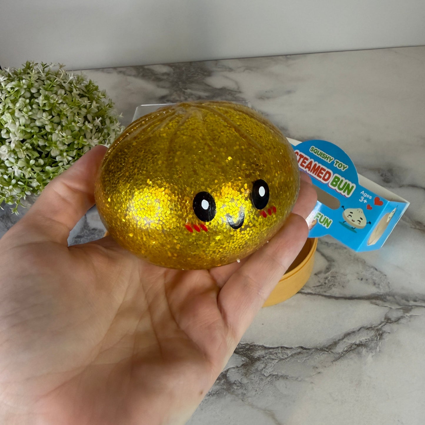 Squishy Toy - Viral Dumpling, Gold Glitter + Water Beads