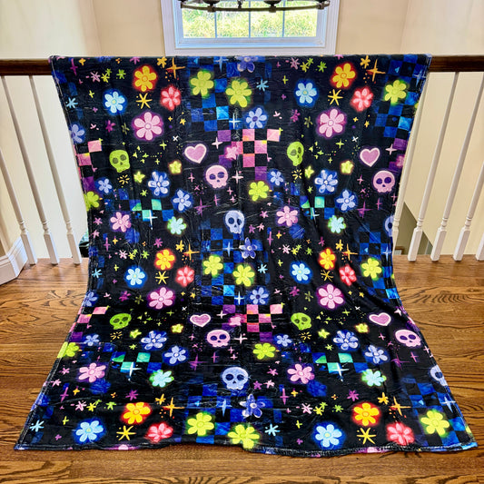 Blanket Halloween #11 - Skull Check Floral Star