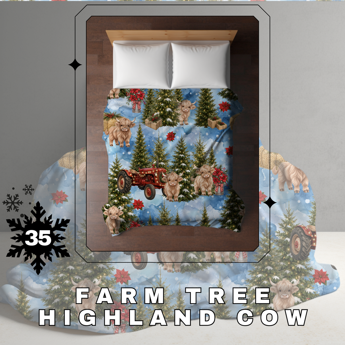 Blanket Christmas #35 - Farm Tree Highland Cow - PREORDER